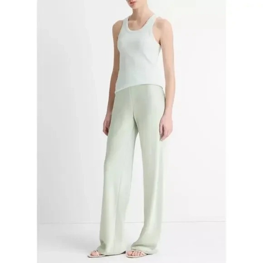 Vince Fluid Satin Bias Pants Pale Green Women Large Wide Leg Textured NWT $368